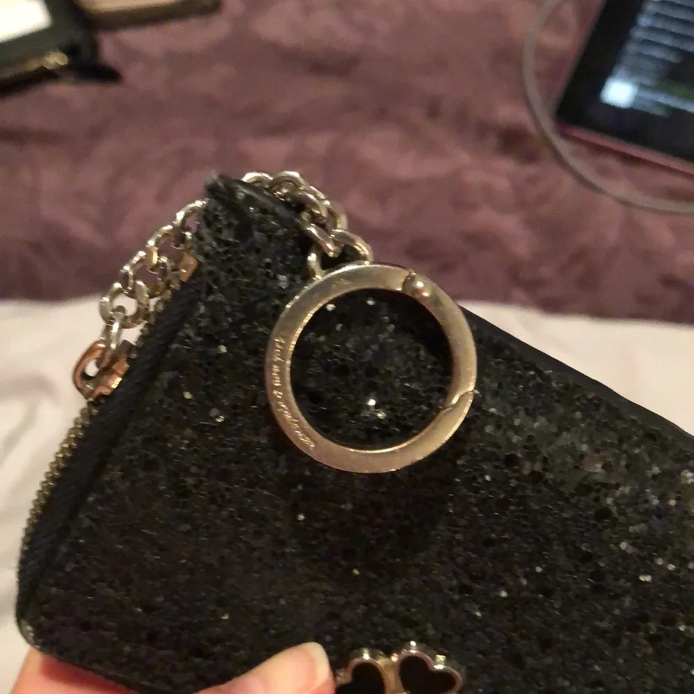 Kate Spade Black Glitter Key Zip Card Case
